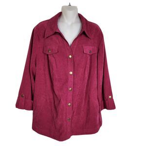 JM Collection Women Shirt Jacket Size 18W Pink 3/4 Sleeve Faux Suede Snap Pocket